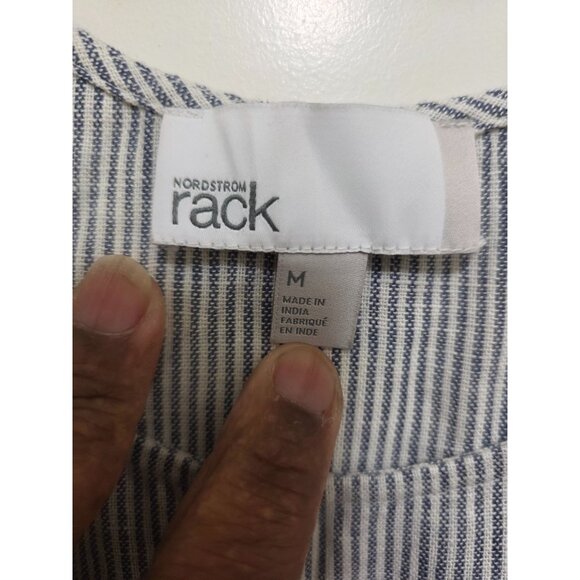 Nostrom Blue & White Striped Midi Tank Dress Drawstring Waist Linen Blend Size M - Picture 8 of 9